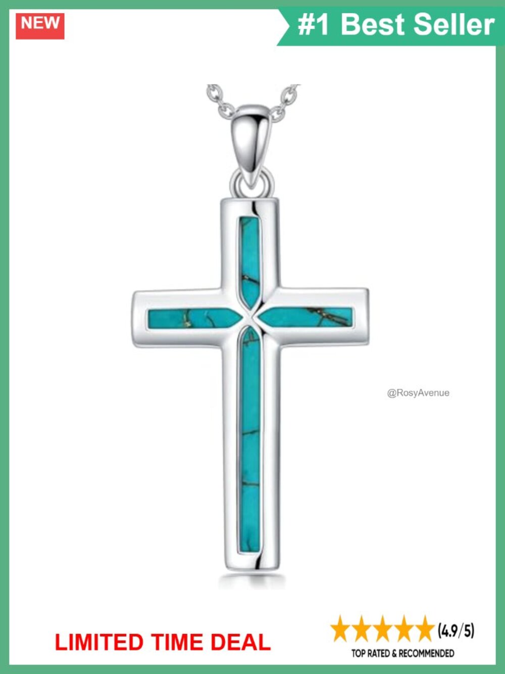 925 Sterling Silver Turquoise Cross Pendant Necklace Cable Chain Gift for Her